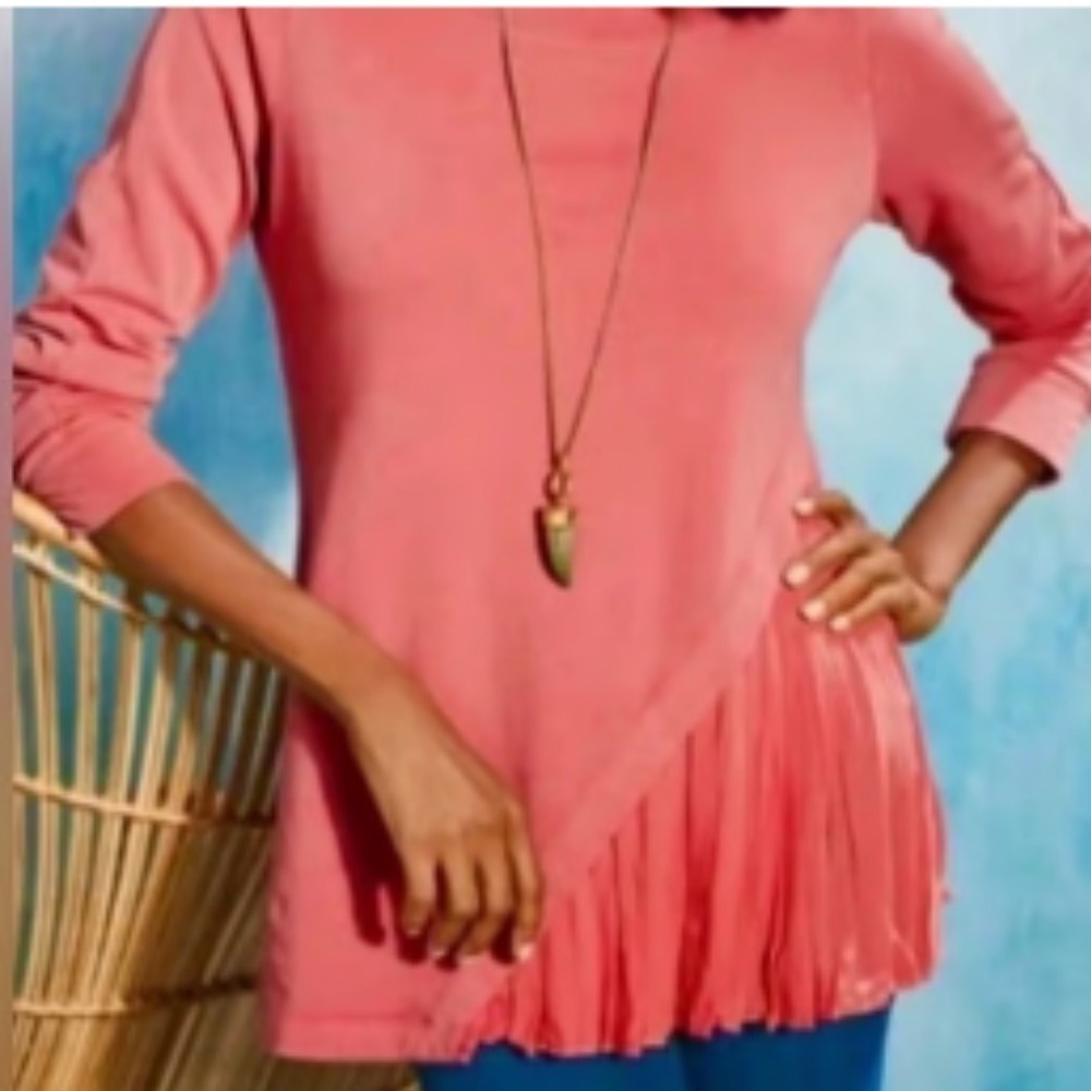 Soft Surroundings Elevate Sweatshirt Top French Terry Lagenlook Ruffle SP